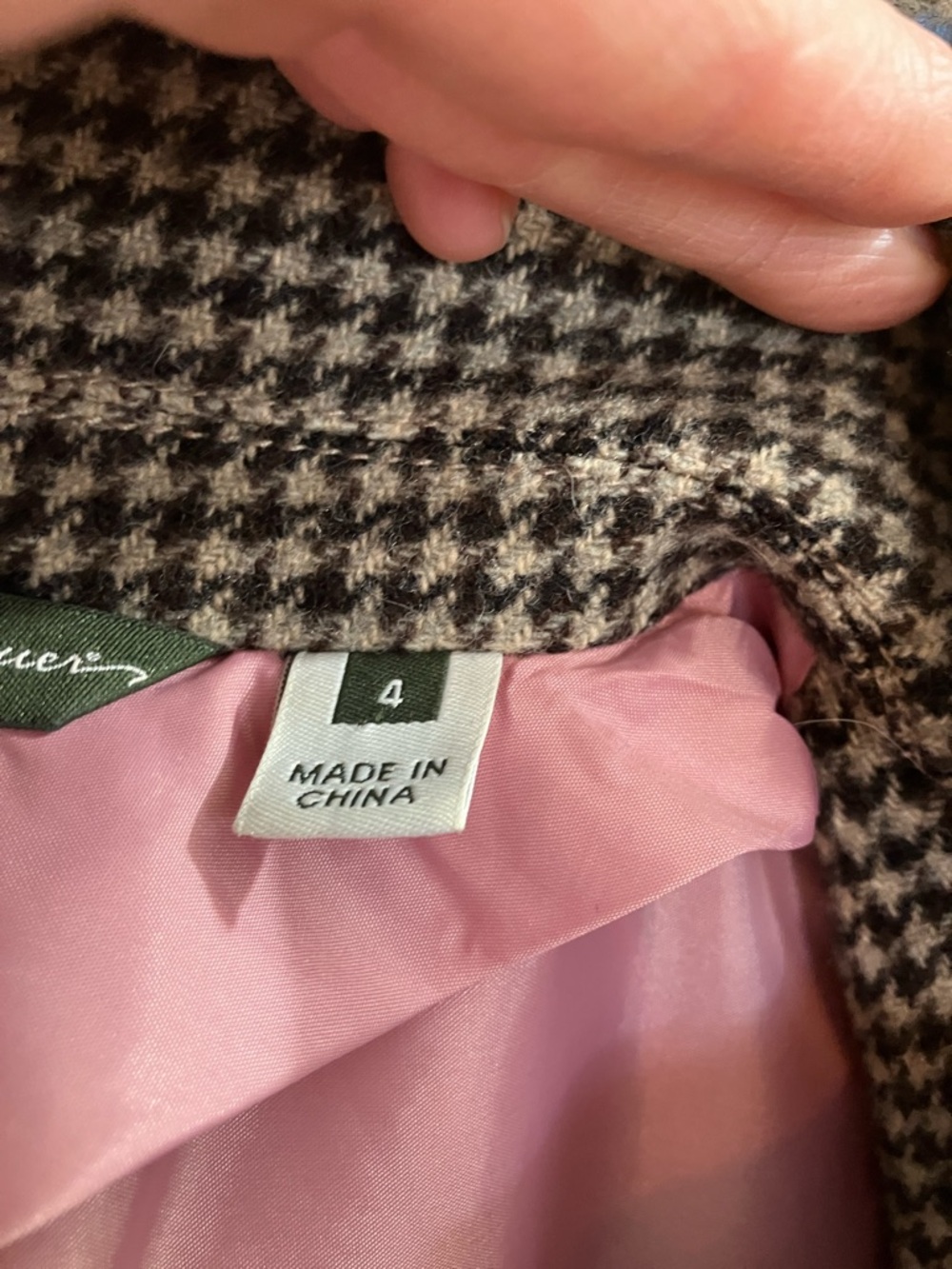 Eddie Bauer Wool Black & Cream Houndstooth Blazer with Pink Lining - Picture 4 of 7